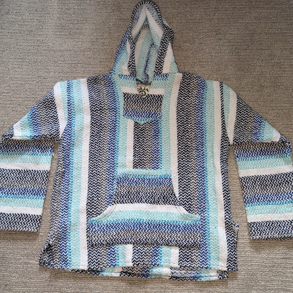 Baja Joe Striped Blue and Black Hooded Sweatshirt